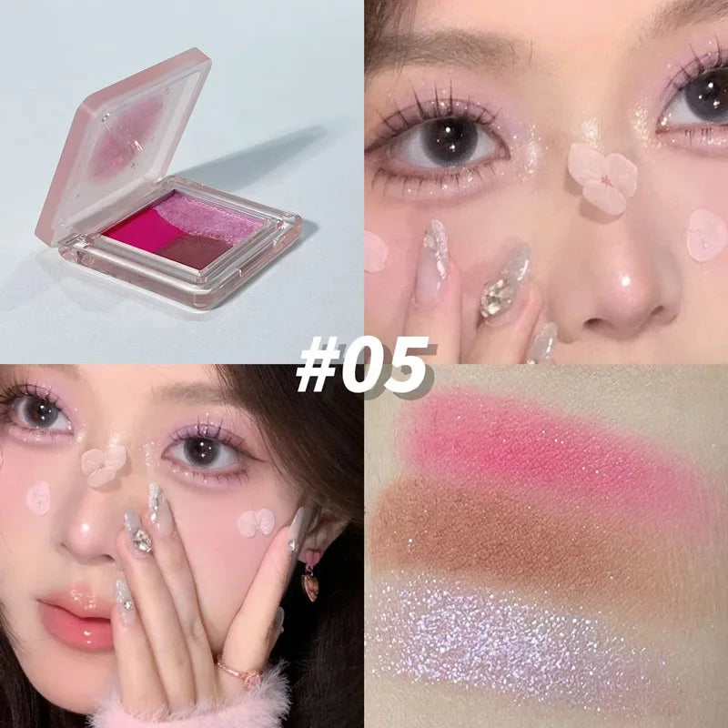 Mini 3-Color Earth Brown Eyeshadow Palette Pearly Matte Grey Glitter Eye Shadow Shiny Shimmer Eye Pigment High Gloss Makeup Qme 05