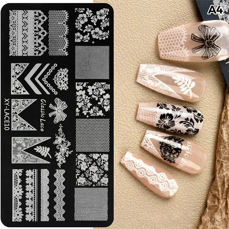Nail Stamping Plates Rustproof Stainless Steel Lace Floral Patterns Qme A4