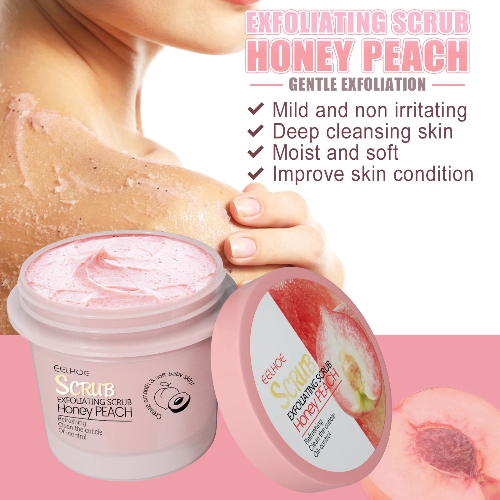Honey Peach Body Scrub Cream Deeply Cleansing Exfoliating Scrub for Smooth & Glowing Skin Dead Skin Removal Moisturizing Qme