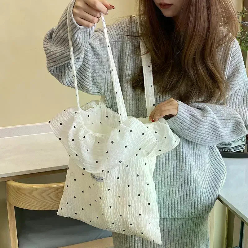 All Match Wave Point Chiffon Large Capacity Mesh Korean Style Women Commuting Shoulder Handbag Qme