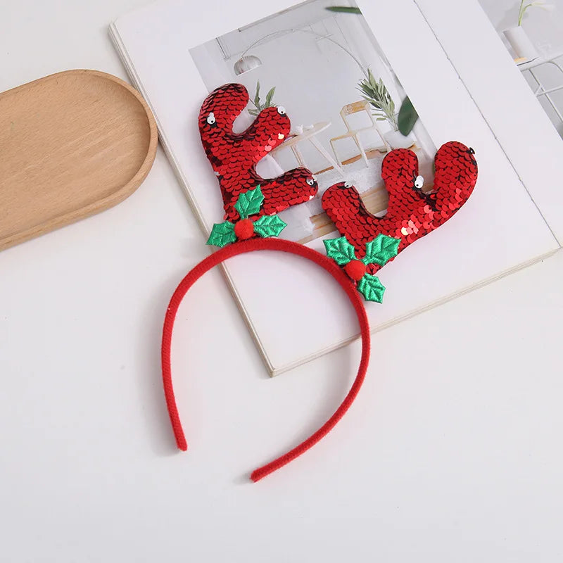 Christmas Cartoon Antler Sequin Headband Bell Hair Hoop Sweet Qme C