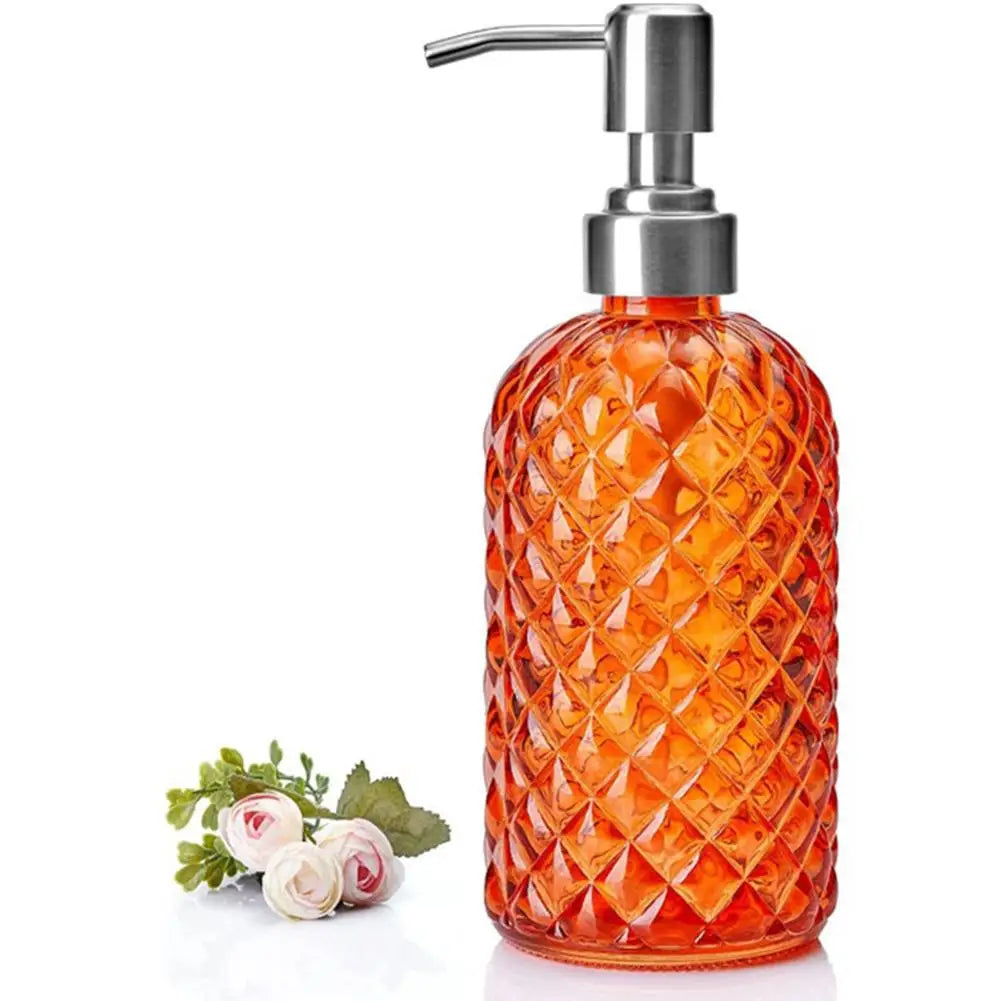 Glass Soap Dispenser Rust Proof Stainless Steel Pump Gem Patterned Qme