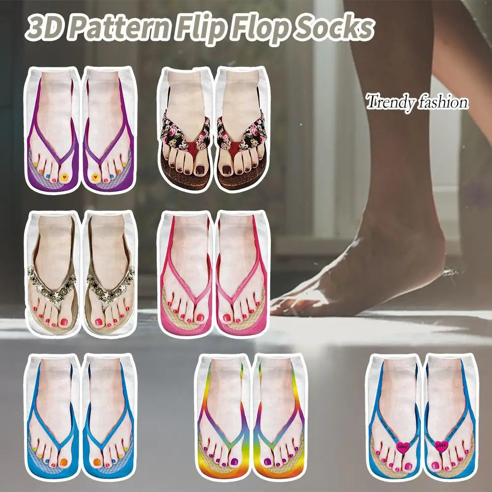 Fashion Canvas Flip Flop Shoes Cotton Socks 3D Printed Skeleton Summer Funny Kawaii Skull Foot Low Cut Ankle Socks For Women Sox Qme