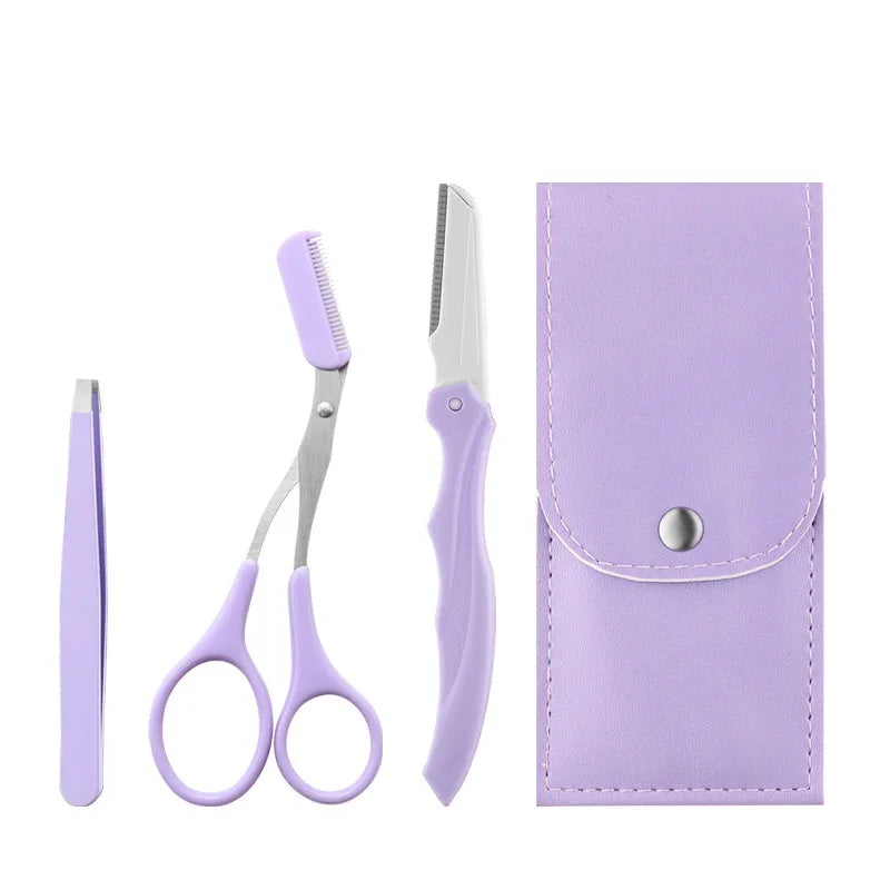 1 2 3 Stainless Steel Eyebrow Trimmer Folding Trimming Suit Clipper Qme 3pcs with bag