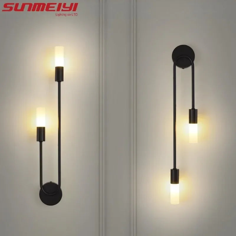 LED Golden Black Light Luxury Wall Lamp Living Room Nordic Modern Minimalist Creative Background Wall Corridor Bedroom Bedside Qme