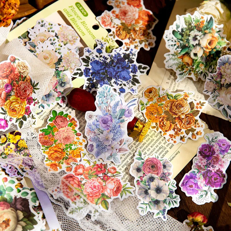 20 pcs Flower Sticker Literature Art Decorative Scrapbooking Diy Diary Album Creativity hand made Collage material Qme