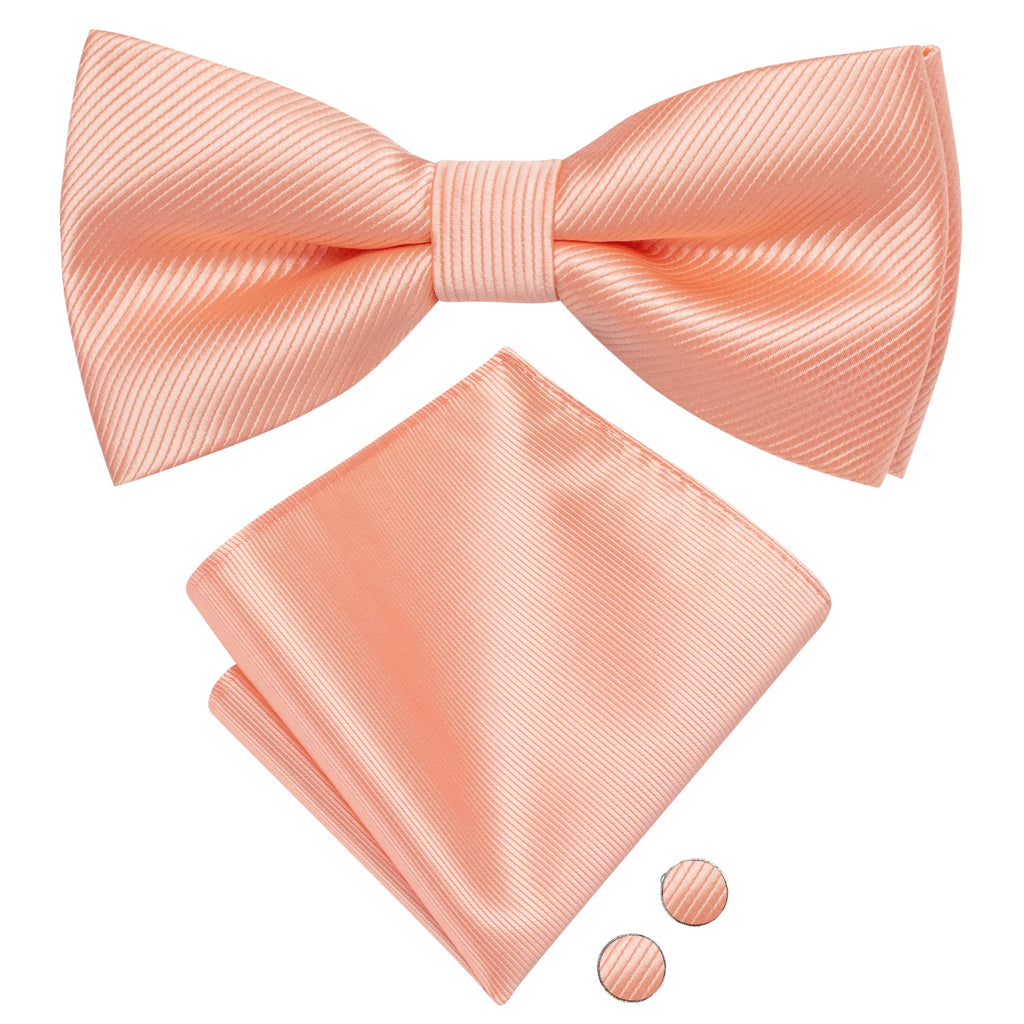 Hi-tie Mens Bow Tie Hanky Cufflinks Light Yellow Brown Floral Clean Qme LDLH2515