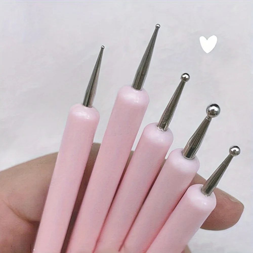 5 PCS Nail Art Dotting Tools Set, Double-Ended Embossing Stylus Pens, Dot Paint Manicure Kit - Unscented, Ideal for Nail Artists Qme