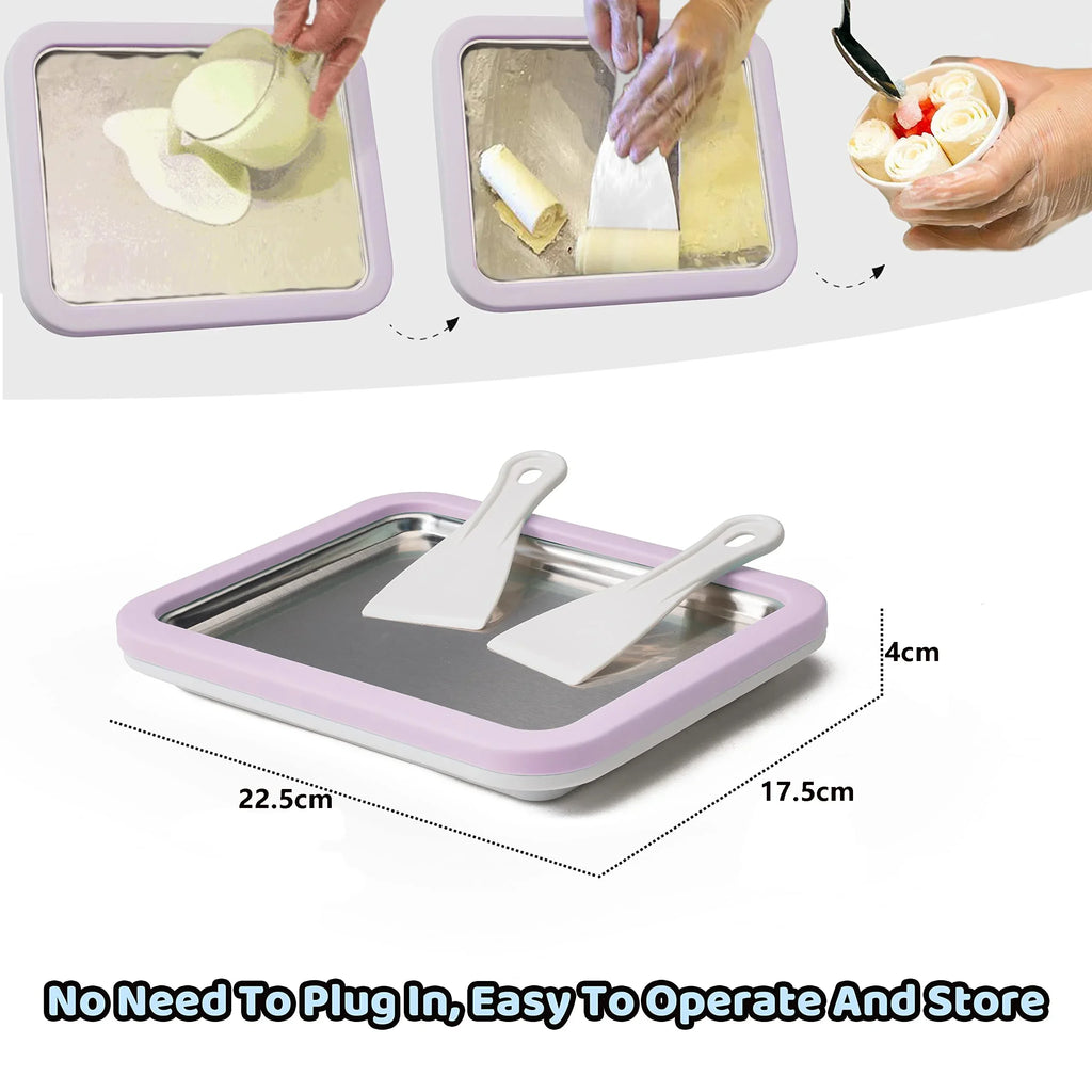1PC Ice Cream Maker Stainless Steel Square Manual Ice Machine Instant Cold Plate With Dual Scrapers for Making Rolled Ice Cream Qme