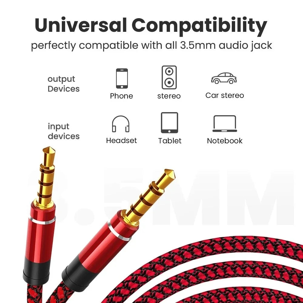 1.5M Jack 3.5mm Male To Male Audio Cable Nylon Braid 3.5mm AUX Cable Headphone Extension Code For Phone MP3 Car Headset Speaker Qme