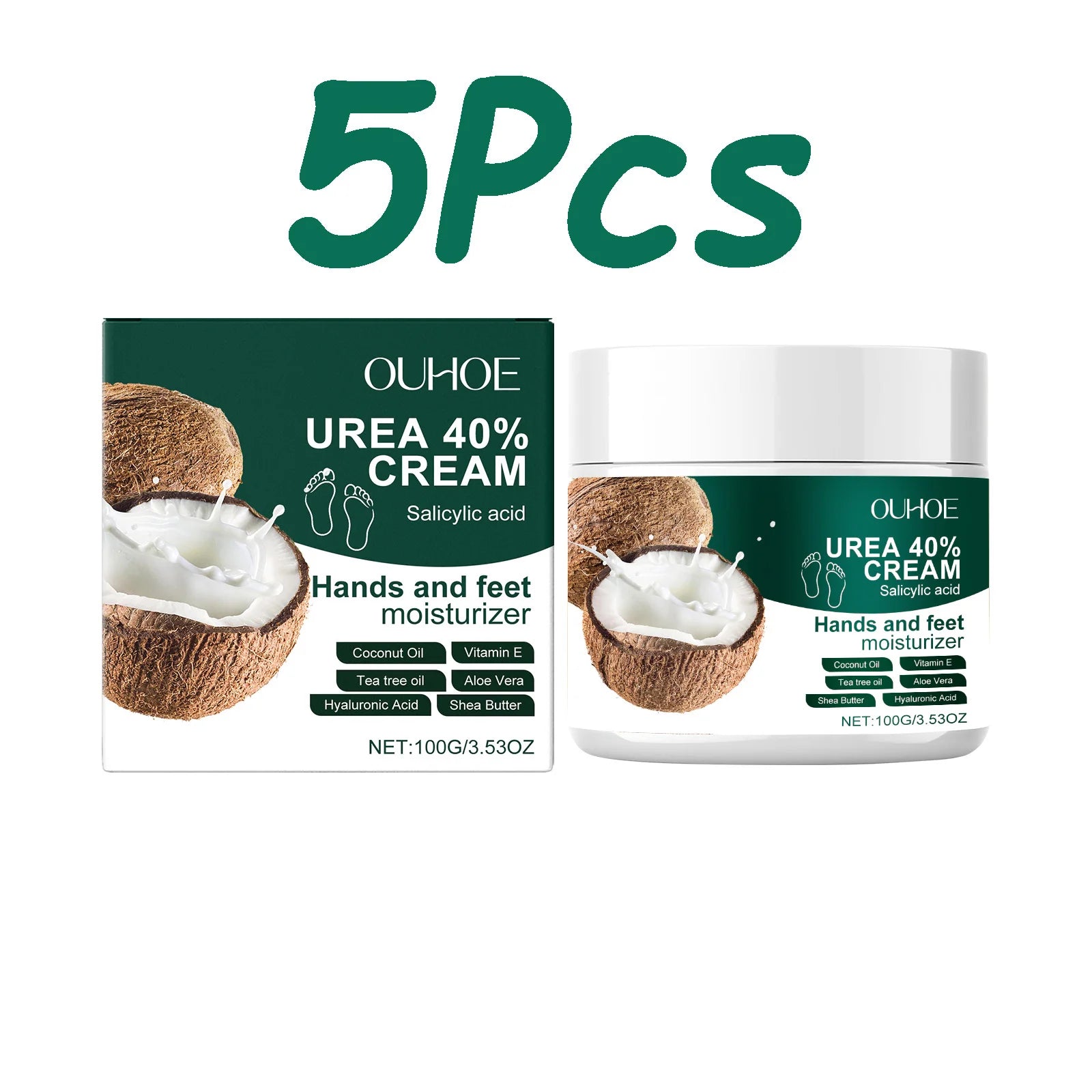 Urea 40% Cream Salicylic Acid Hand Foot Cream for Cracked Heels & Dry Skin Moisturizing Hydrating Callus Remover Smooth Skin Qme 5 x 100g Boxed