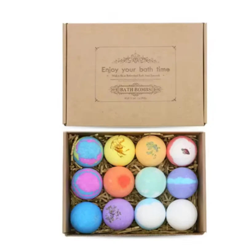 12pcs Bath Bubble Ball Kit Essential Oil Bath Salts Skin Care Exfoliating Moisturizing Shower Bath Balls Accessories Relaxing Qme