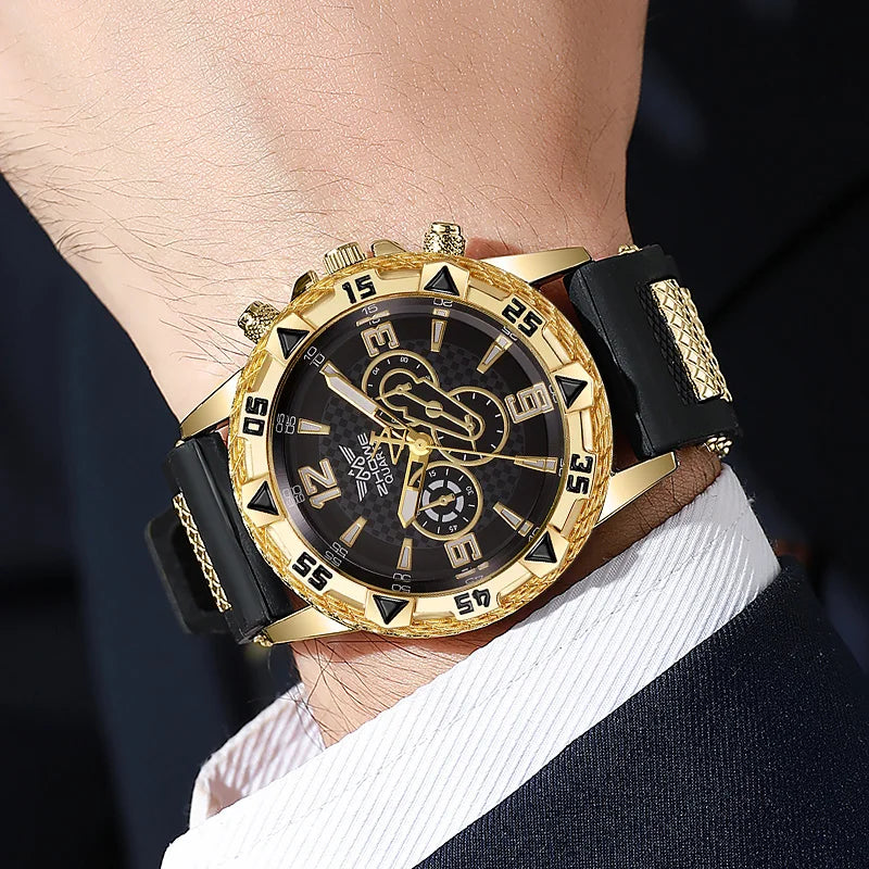 Três Eye Mixed Bar Scale Dial, refinado Silicone Quartz Watch, negócio elegante Qme 2