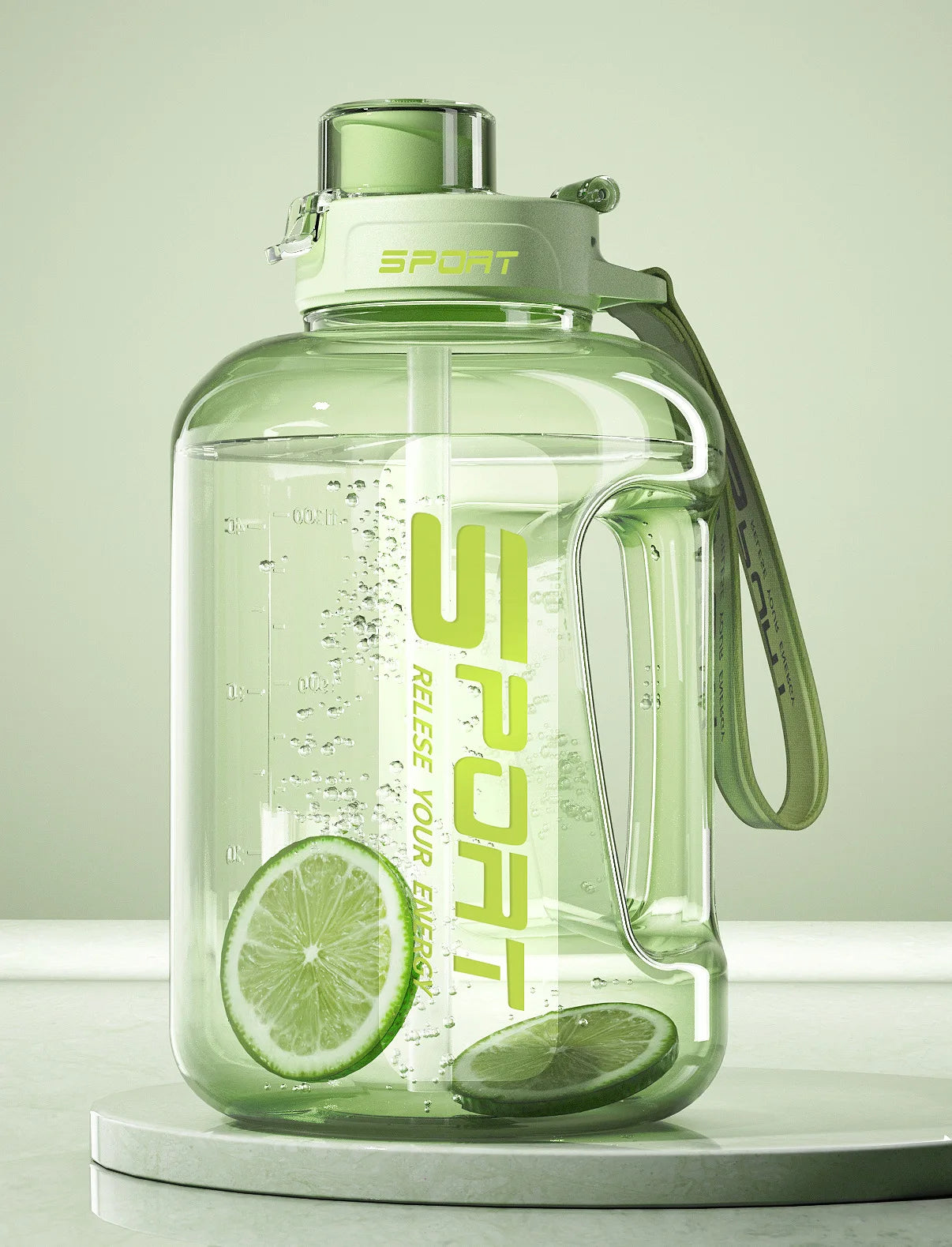 Extra Large Capacity Sports Fitness Straw Water Bottle Qme army green