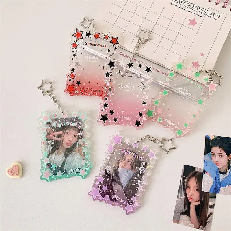 Cute Star Gradient Photocard Holder PVC Girl Card Idol Photo Display Qme