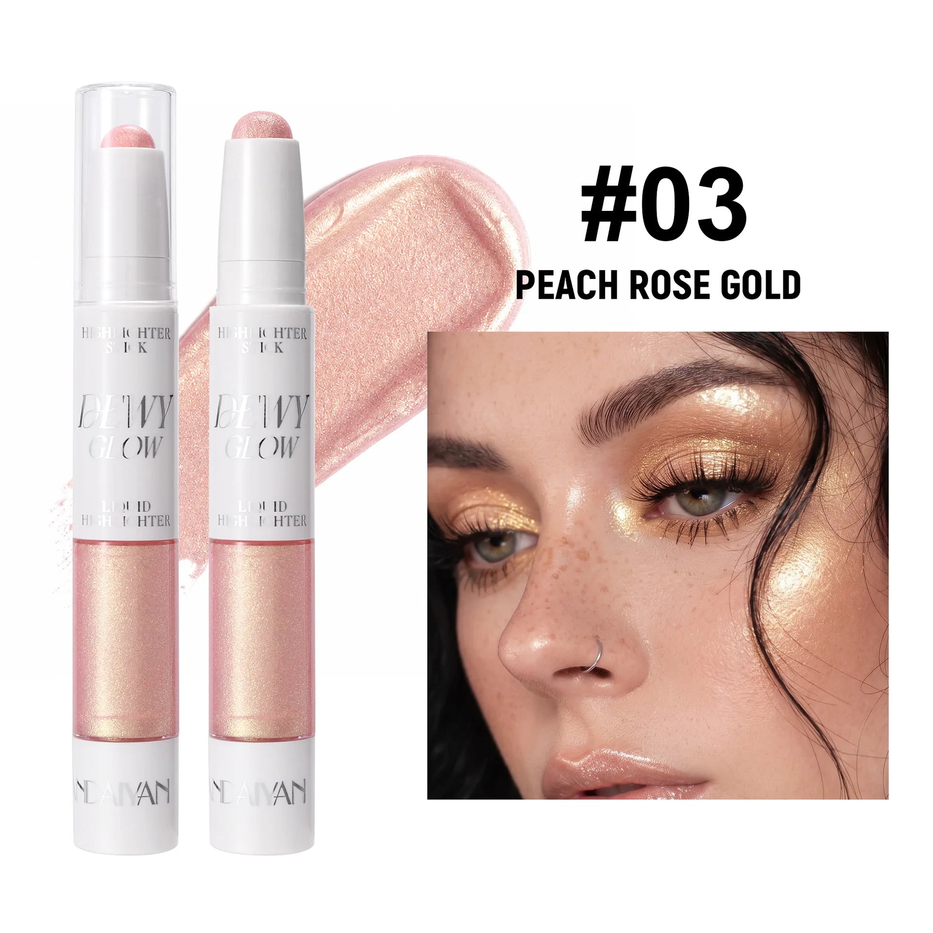 2 in 1 Contour Stick & Liquid Highlighter, Dual Ended Face Sculpting Makeup, Natural Nose Shadow & Body Brightening Stick Qme 03