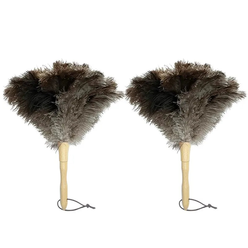 Natural Fluffy Ostrich Feather Duster Handle Reusable Furniture Qme