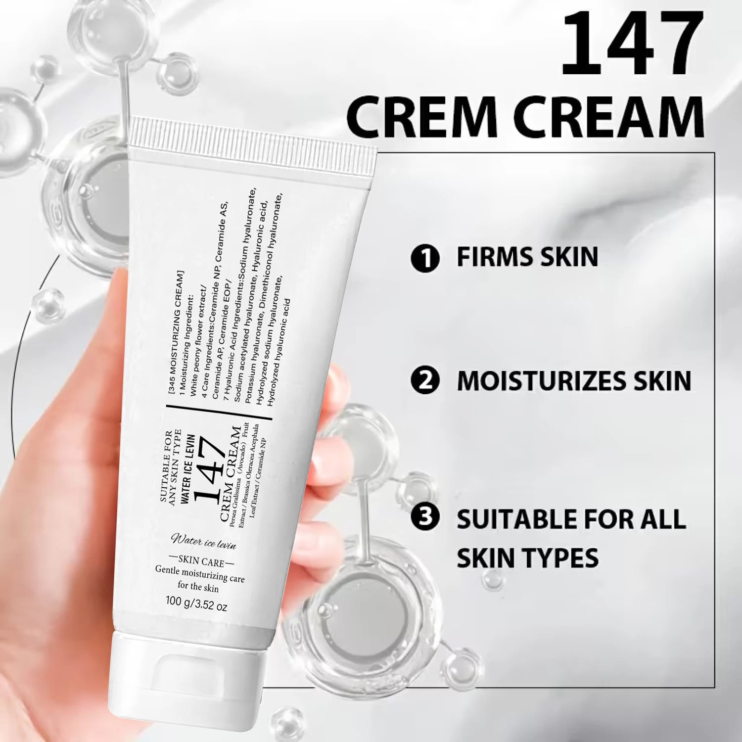 147 Skin Care Cream, Moisturizing & Firming with Hyaluronic Acid & Aloe Vera for All Skin Types Qme