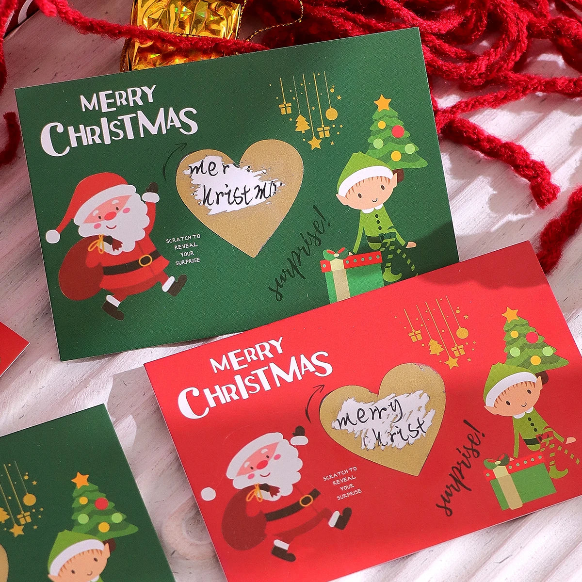 10Pcs/20Pcs Creative Merry Christmas Themed Lucky Scratch-Off Cards, Cute Cartoon Santa Claus Design Surprise Greeting Cards Qme