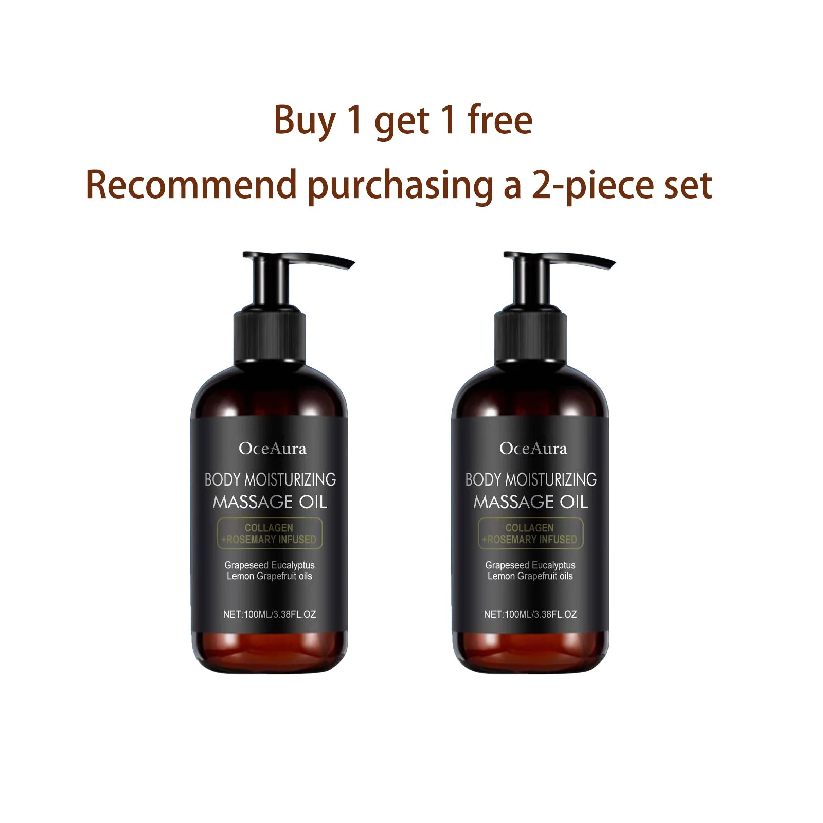 Oceaura Body Moisturizing Massage Oil Collagen Rosemary Infused Light Qme 100ml x2