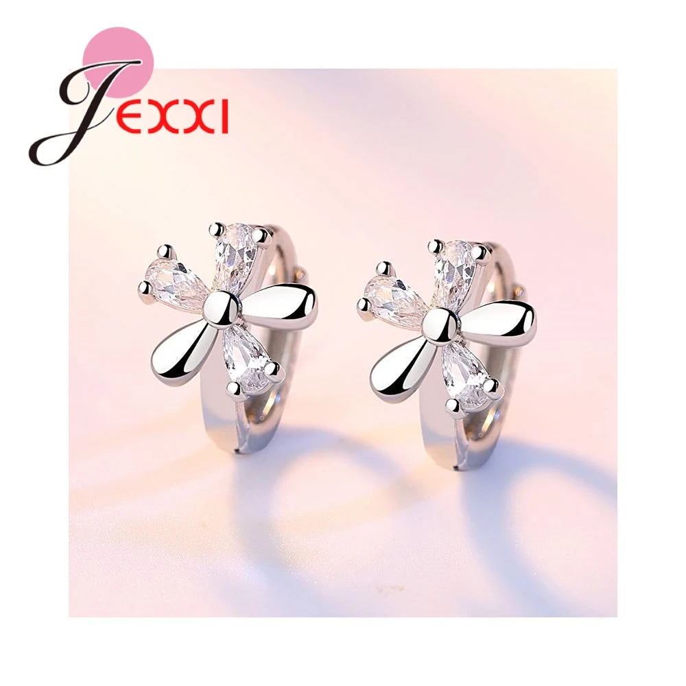 Hot Sell Women Earring Clear Crystal Flower Shape Accessories 925 Sterling Silver Color Gifts For Girls Cheap Sale Vintage Goods Qme Default Title