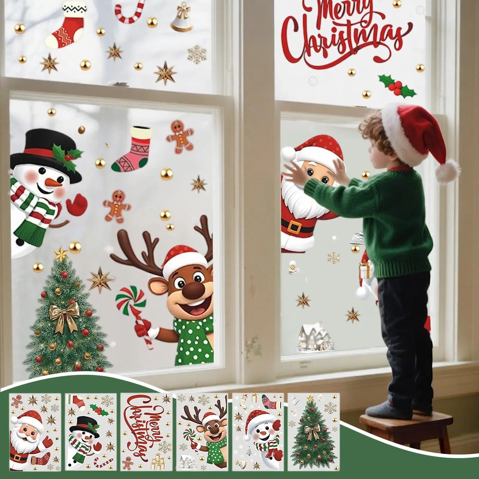Christmas Window Decals Santa Claus Tree Snowflake Reindeer Snowman Qme