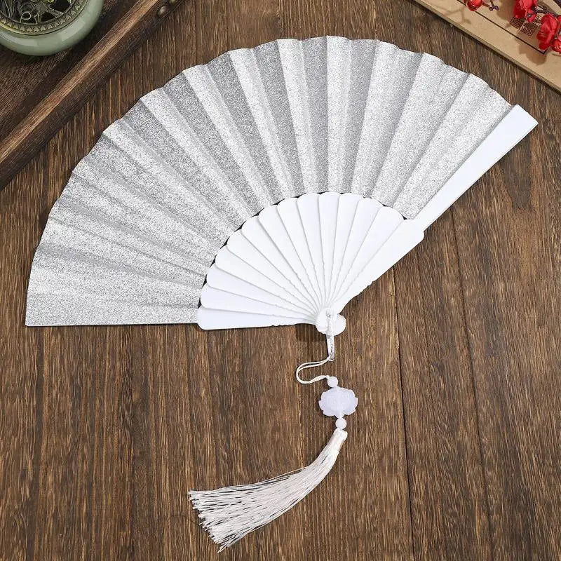 Gold Powder Plastic Fan Art Craft Home Decor Vintage Folding Chinese Qme A17