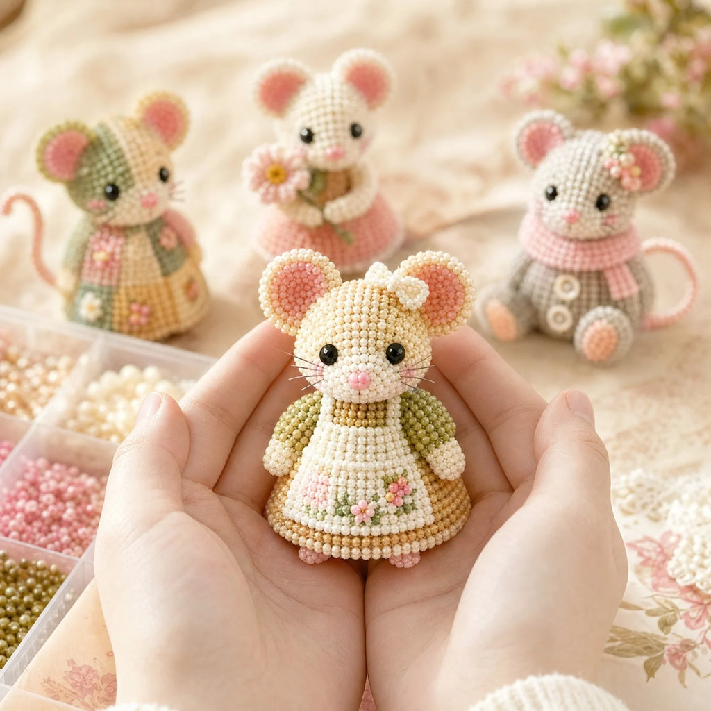 3D Mouse Beaded Animal Craft Kit Handmade DIY Animal Beading Kit for Adults Home Desktop Decoration Unique Gift Qme