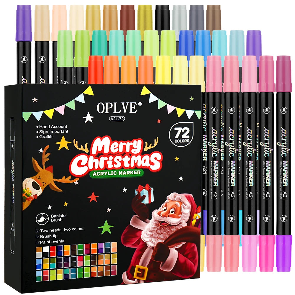 24/48/72 Colors Dual Brush Tip Acrylic Markers Pens, for Rock, Wood, Fabric, Glass, Canvas, Ceramic, Christmas DIY Art Supplies Qme