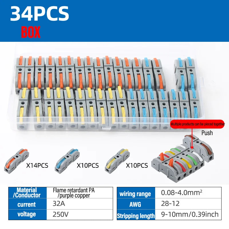 Universal Lever Wire Connectors 1-To-1 Inline Compact Splicing Quick Electrical Connector Reusable Plug In Insulated Terminals Qme 211 34PCS