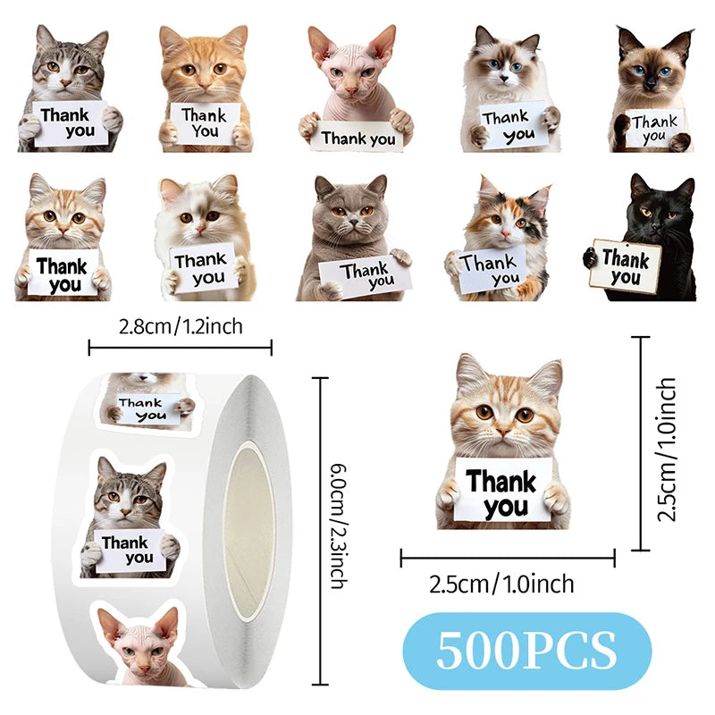 500Pcs Dog Cat Thank You Stickers Roll Cute Puppy Adhesive Labels Tags For Supporting My Small Business Envelope Seals Packing Qme