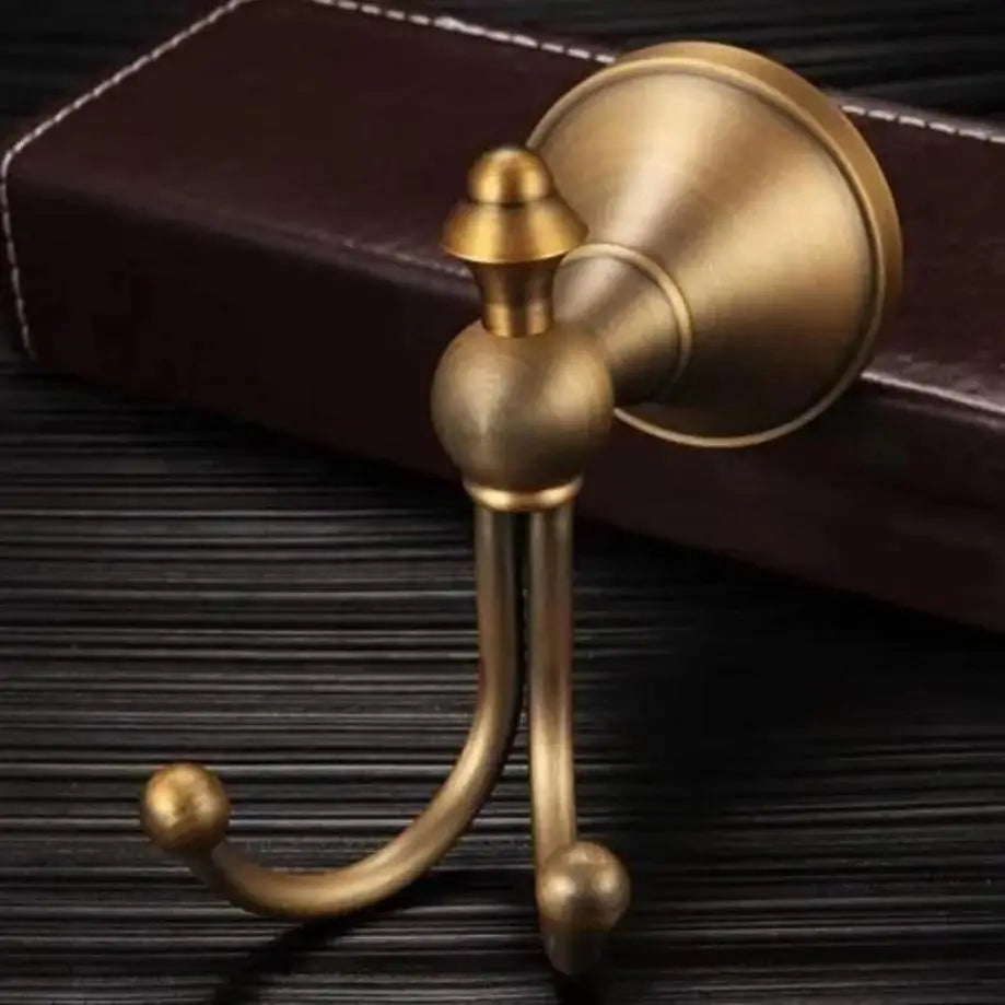 Vintage Wall Mounted Towel Hook Antique Brass Double Robe Coat Hanger Bathroom Kitchen Door Hook Hardware Accessory Qme