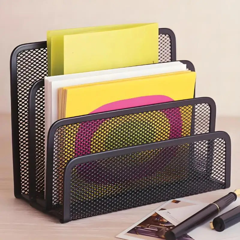 File Office Supplies Storage Rack Black Desktop Grid Metal Qme