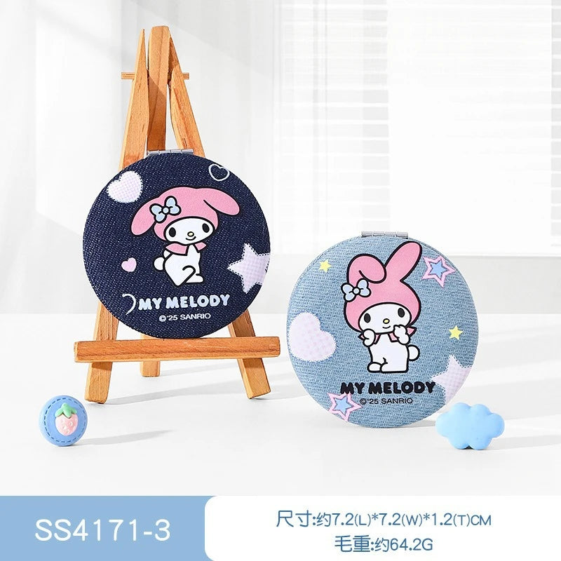 Hello Kitty Kuromi Travel Makeup Mirror Compact Handheld Mirror Cartoon-Style Mini Portable Mirror Qme 6 Random Single