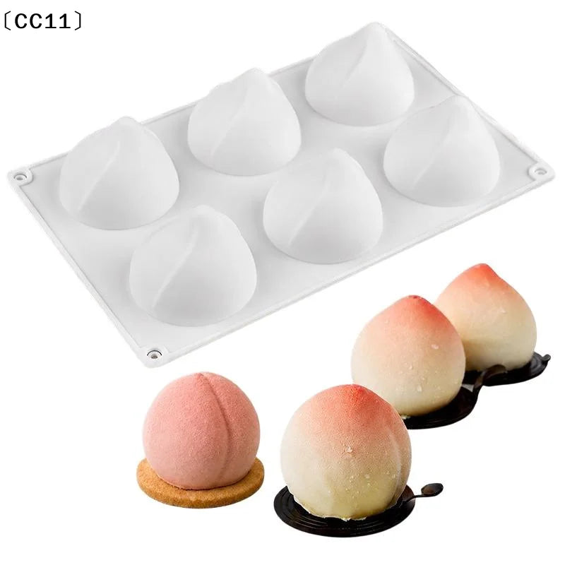 6 Cavity Peach Silicone Cake Baking Mold Chocolate Mousse Ice Cream Qme