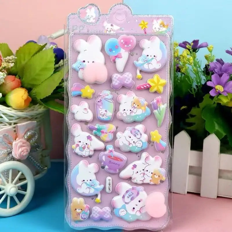 1 Sheet 3D Cute Animal Butt Stickers, Stress Relief Puffy Squishy Sticker for DIY Scrapbook Guitar Phone Case Laptop Decal Qme Rabbit-15