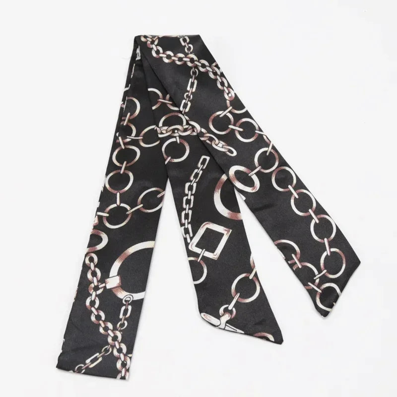 Skinny Scarf Hair Small Women Simple Handle Ribbon Fashion Printing Qme A-37