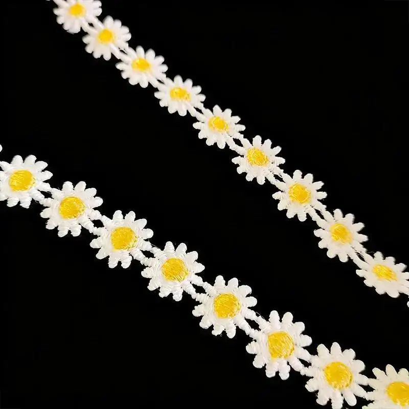 White Yellow Embroidered Lace Trim Soft Fabric Delicate Design Perfect For DIY Sewing Clothing Decor Wedding Craft Projects Qme