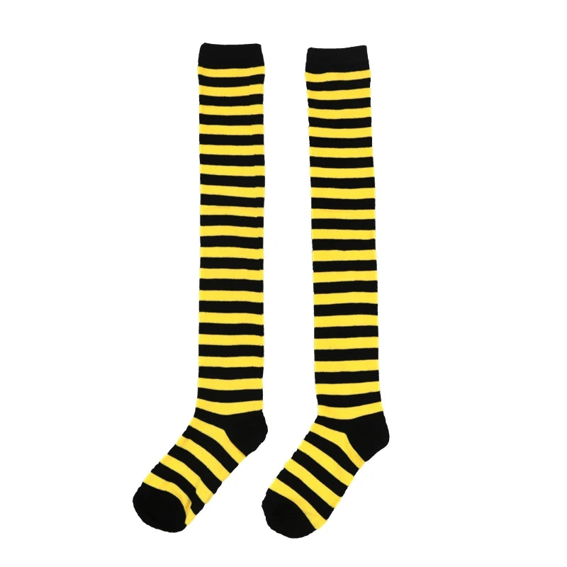 Women Striped Stockings Over Knee Length JK Long Socks Ladies Girls Qme A9 One Size