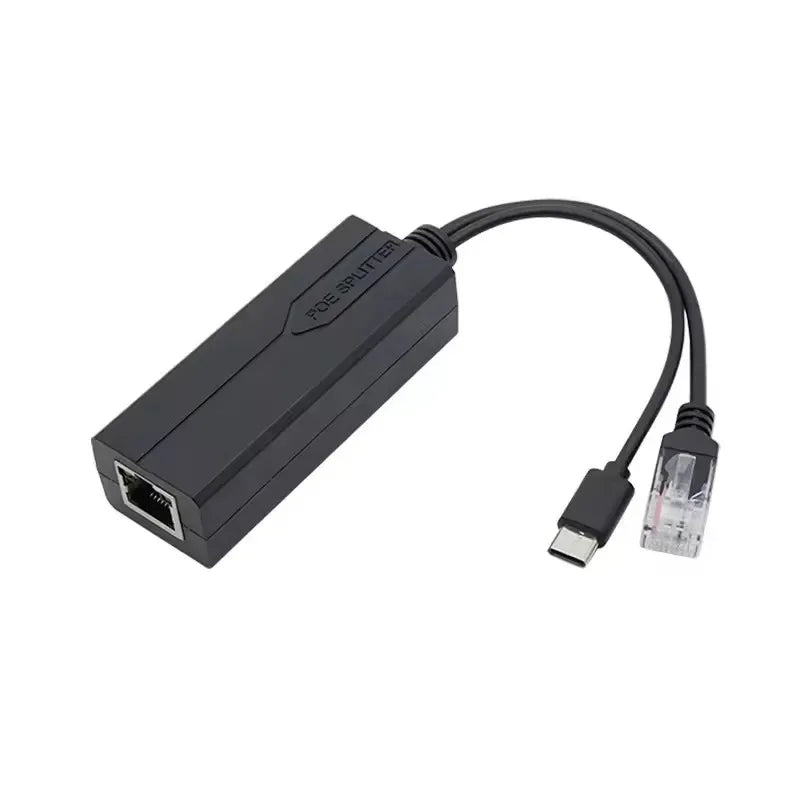 1PCS TYPE-C Port POE Splitter 100Mbps 48V to 5V Power Supply Module Ethernet to USB Adapter Qme Black