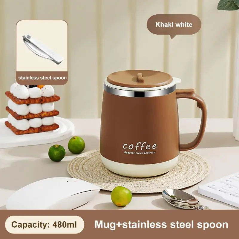 304 Stainless Steel 480ml Insulated Mug With Lid Tea Infuser Drop-Proof Design ForOffice Coffee Gift Qme 480ml Brown