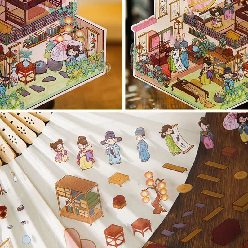 3D Landscape Stickers Chinese Style Vintage Cute Kawaii Scrapbook DIY & Handbook Decoration for Phone Case Notebook Qme
