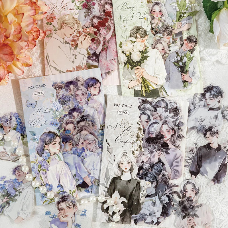 Sticker Pack 30sheets/bag Rose Bouquet Fashion Stickers Scrapbook DIY & Journal Planner Decoration for Phone Case Notebook Qme