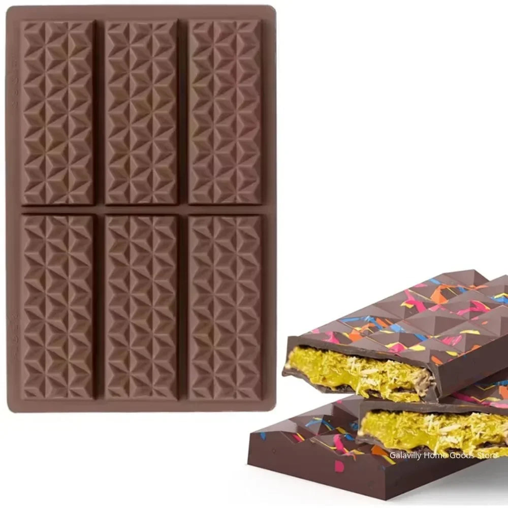 6-hole Chocolate Bar Mold Thick Silicone Filled Knafeh Pistachio Qme