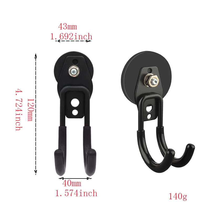 Strong Magnet Garage Hook, Nail Free Installation, High Load-Bearing, Anti Slip, Waterproof, Suitable for Gardening Tools, 43mm Qme Black Hook