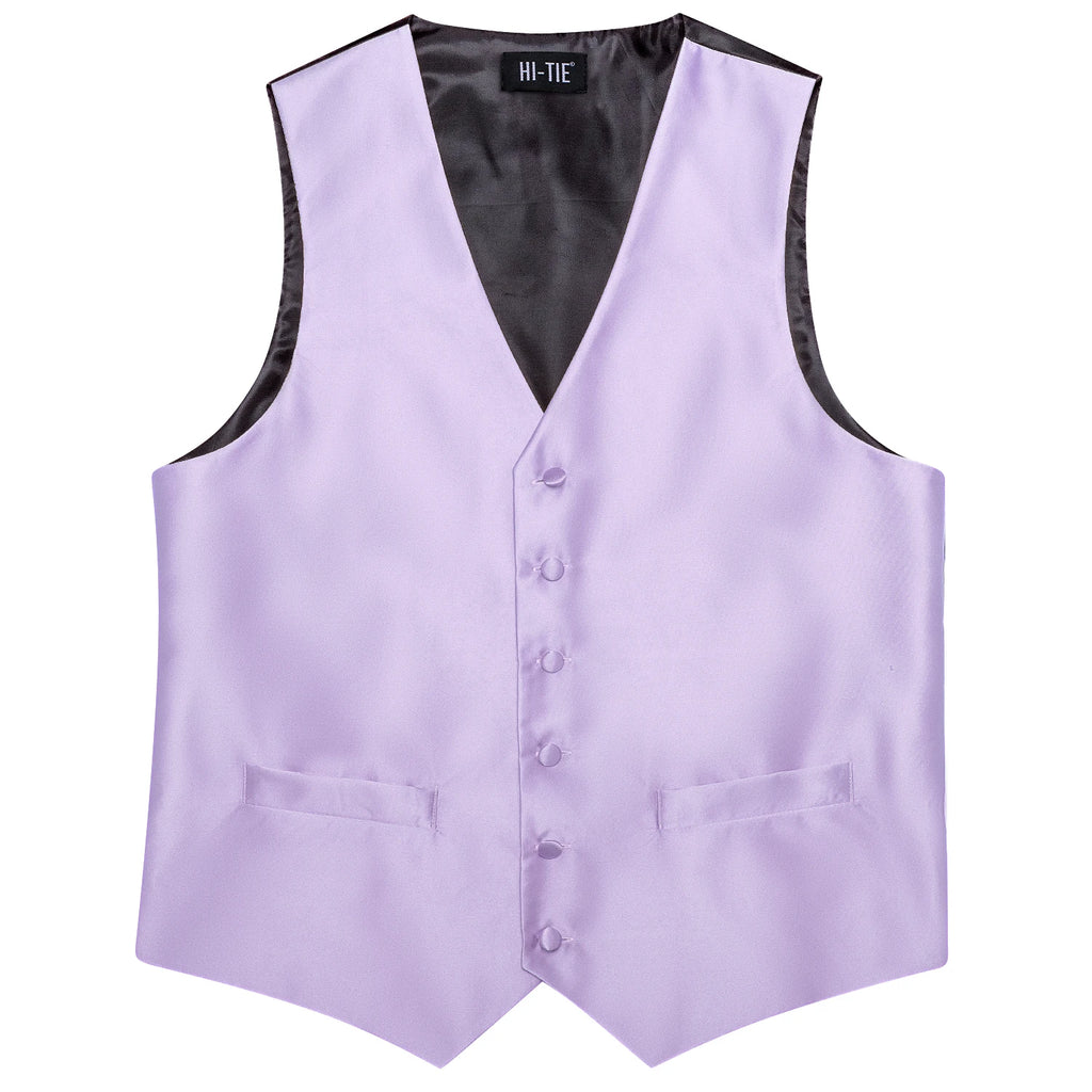 Hi-tie Solid Voilet Lilac Mens Suit Vest Woven Waistcoat Tie Pocket Qme