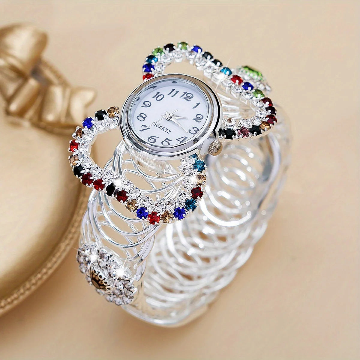 Women's Watch Baroque Rhinestone Quartz Cuff Bangle Watch Butterfly Shaped Analog Party Dress Wrist Watch Qme