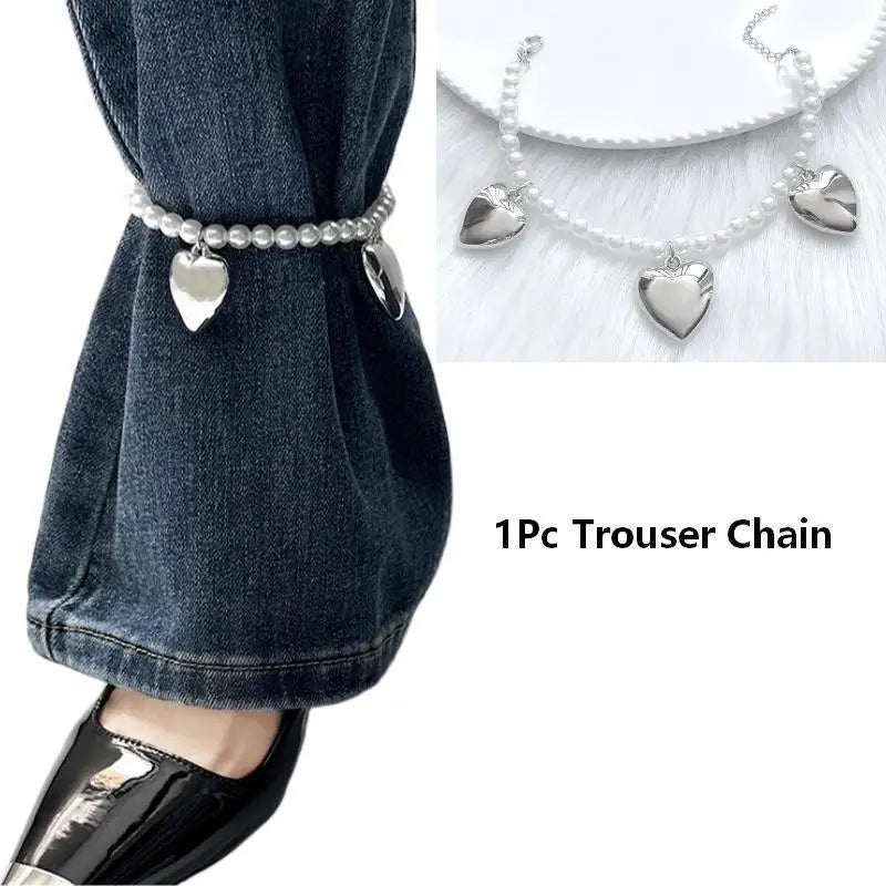 Heart Bow Charm Anklet Trouser Chain Imitation Pearl Beaded Ankle Chain Adjustable Foot Jewelry Women Girls Fashion Accessories Qme A1