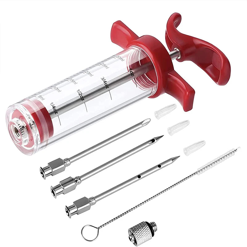 Meat Injector Syringe With 3 Marinade Injector Needles for BBQ Grill Turkey Injector Kit Marinade Flavor Injector Qme