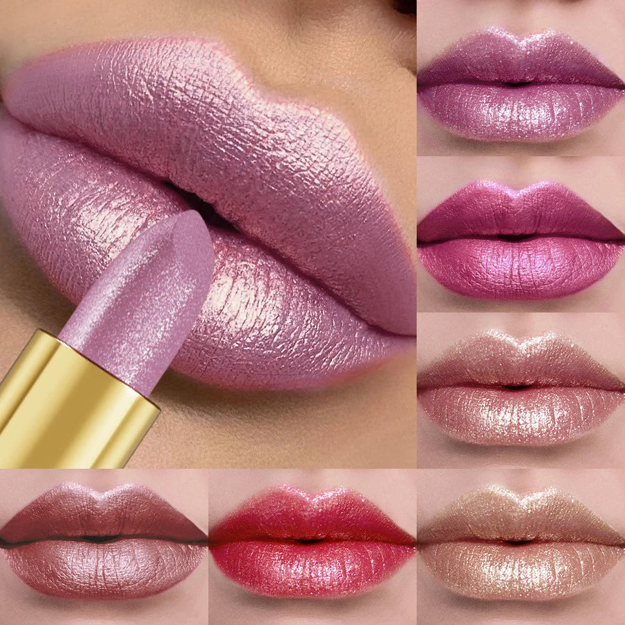 16Colors Bold Intense Glitter Shiny Metallic Lipstick Lip Tint Long Qme